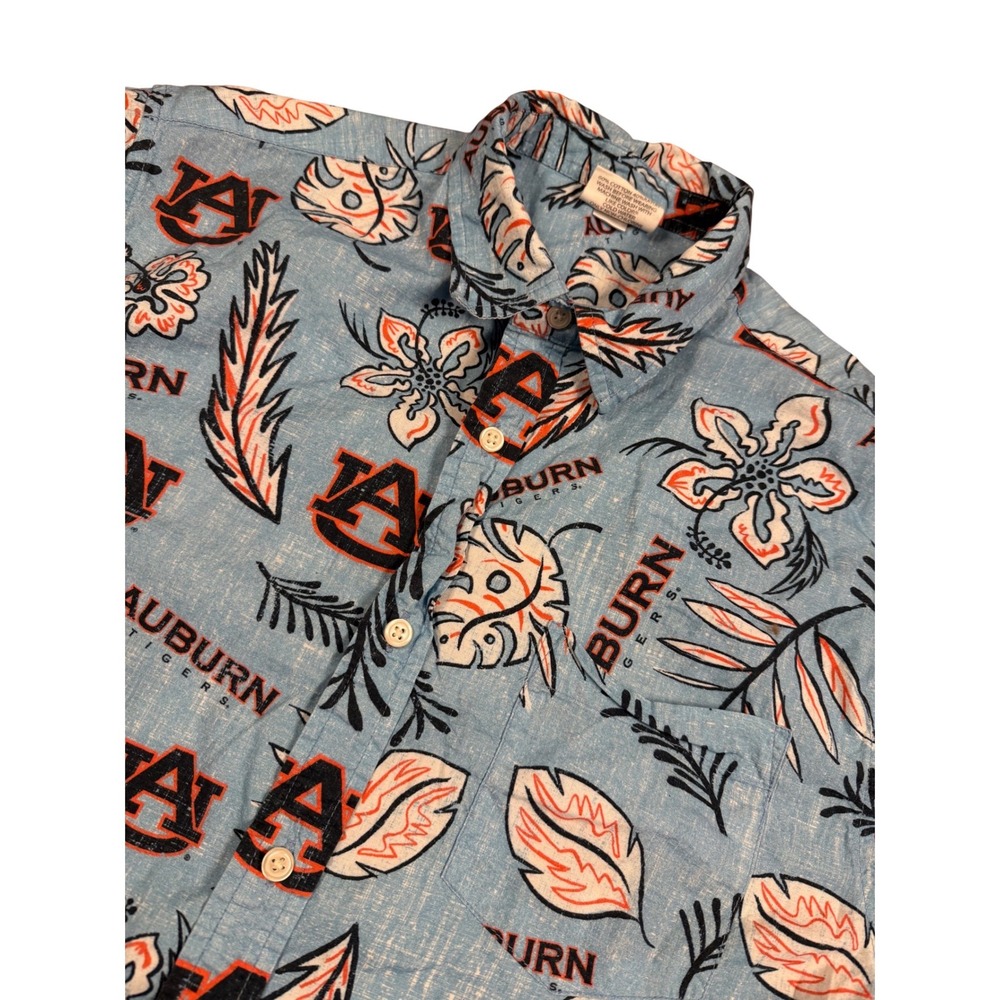 Wes and Willy Auburn Tigers Mens Large Blue Floral Tropical Button Down Shirt